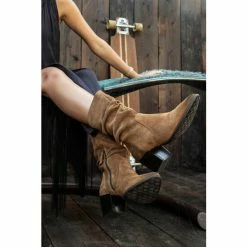 Jones Bootmaker Women's Tan Cloe Leather Suede Slouch Boots -Jones Bootmaker shop unnamed file 1070