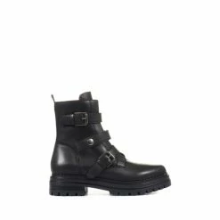 Jones Bootmaker Womens Casimira Buckle Biker Boots Brown