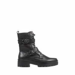 Jones Bootmaker Olga-30 Chunky Leather Black Ankle Boots