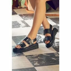 Jones Bootmaker Black Dominique Chunky Ladies Leather Sandals